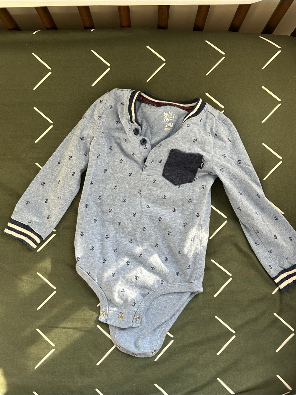 Baby Bay 24M Light Blue Anchor-Print Long-Sleeve Bodysuit